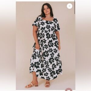Polagram White Maxi Dress with Black Floral Print